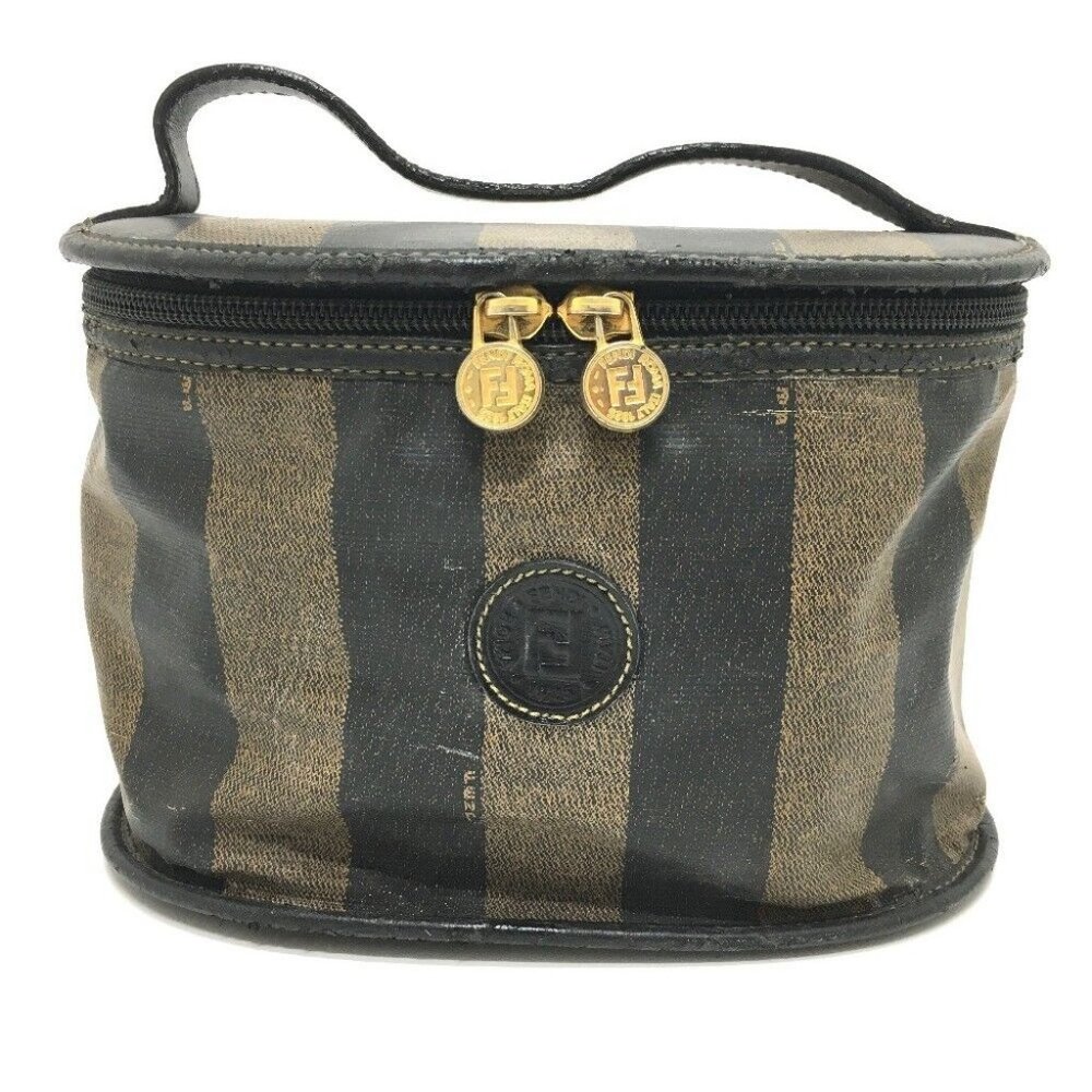 FENDI FF logo pecan Oval type Vanity bug Hand Bag PVC/Leather Brown